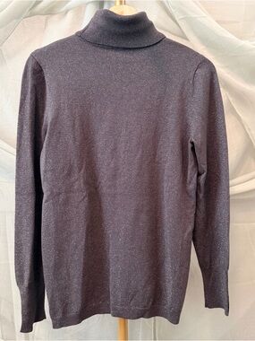 Chico's Metallic Charcoal Gray Turtleneck Sweater with Embellished Cuffs